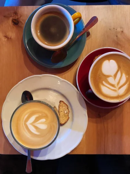 Cappuccino Americano Och Latte Caféet — Stockfoto