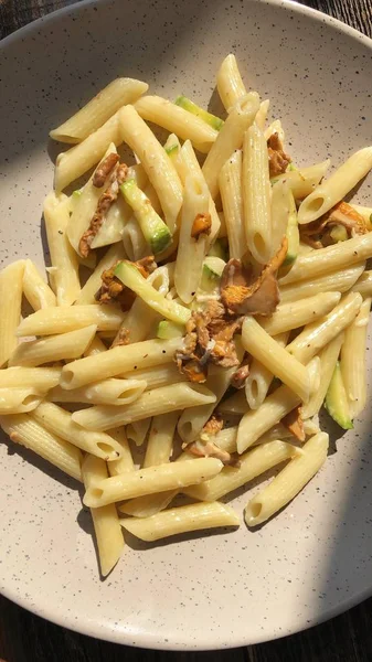 Delicious Pasta Mushrooms Zucchini View — Stock Photo, Image