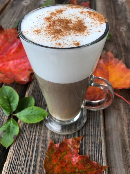 Delicioso Café Latte Com Canela Outono — Fotografia de Stock