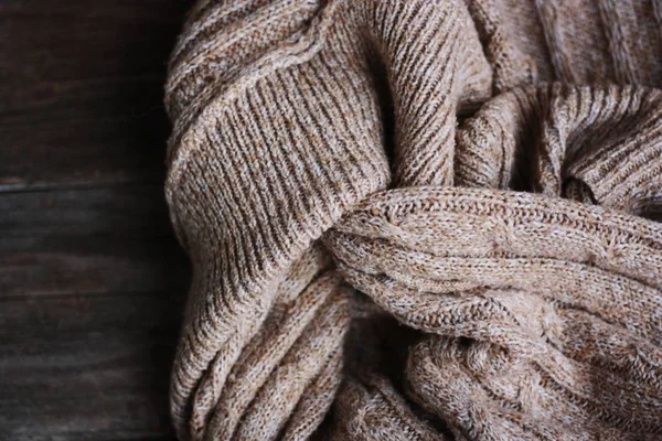 Beautiful Brown Knitted Fabric Close View — Stock Photo, Image