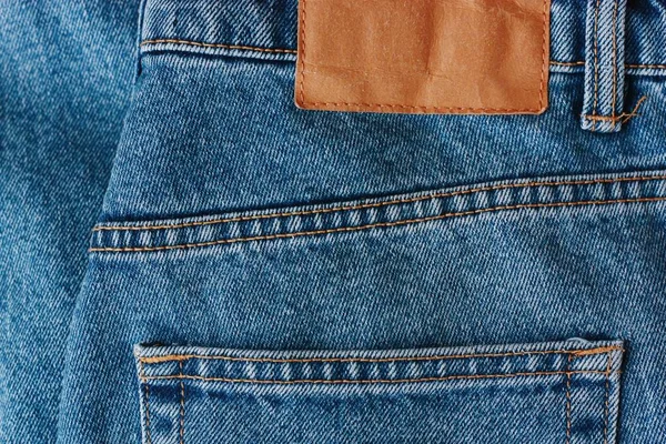 Schöne Textile Blaue Jeans Mit Tasche Nahaufnahme — Stockfoto