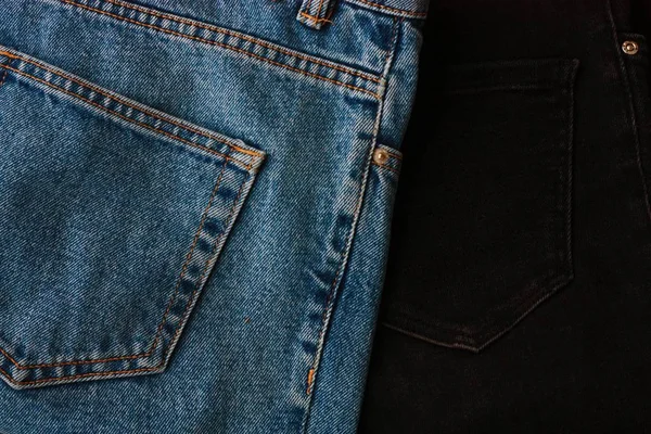 Mooie Blauwe Zwarte Jeans Close — Stockfoto