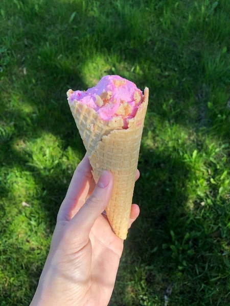 Delicioso Helado Bayas Una Taza Gofres —  Fotos de Stock