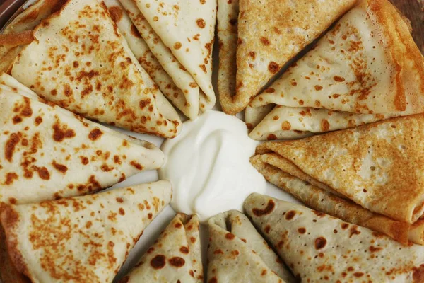 Delicious Fresh Crepe Sour Cream Macro — Stock Photo, Image