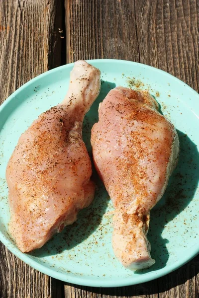 Coxas Frango Frescas Temperos Perto — Fotografia de Stock