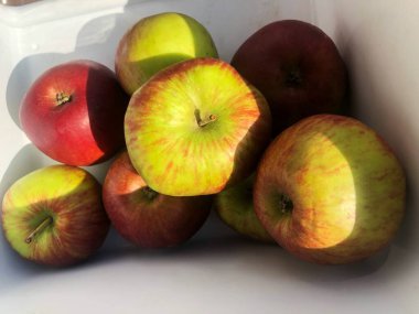 Masada mevsimlik taze yeşil elmalar 