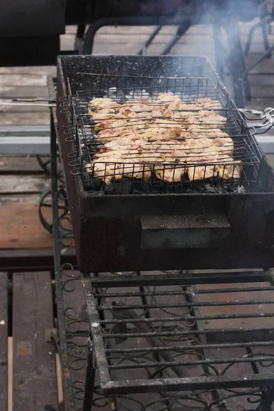 Kippenvlees Met Specerijen Een Barbecue — Stockfoto