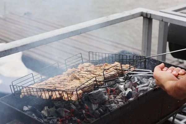 バーベキューグリル上のスパイスと鶏の肉 — ストック写真