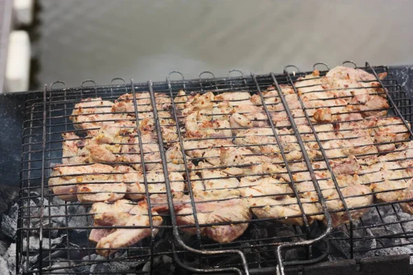 Kippenvlees Met Specerijen Een Barbecue — Stockfoto