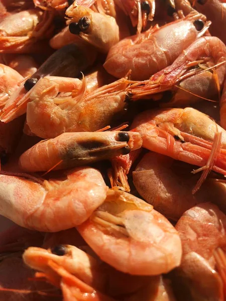 Beyaz bir tabak makroda pişmiş karides. 