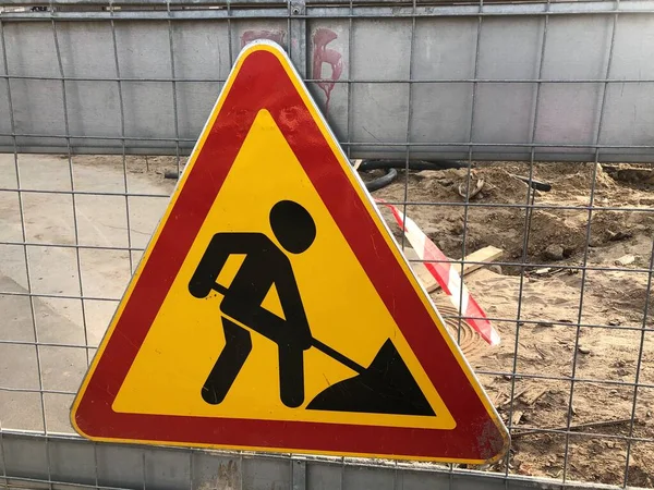 Car Sign Road Works Street — Stock Photo, Image