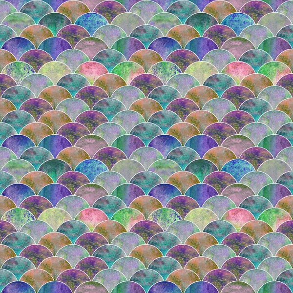 물고기 파도가 패턴을 수채화 손으로 다채로운 배경입니다 수채화 모양의 기하학적 — 스톡 사진