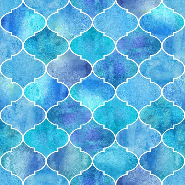 Vintage Patrón Decorativo Marroquí Sin Costuras Acuarela Dibujada Mano Azul — Foto de Stock