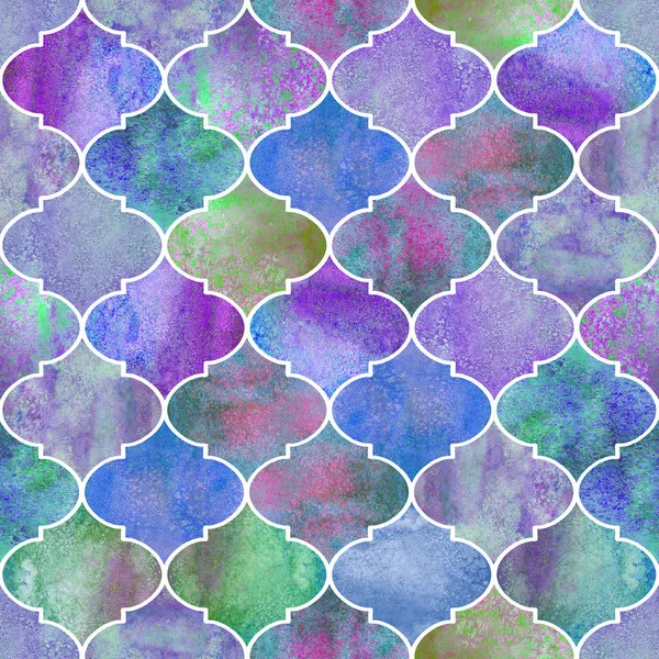 Vintage Decorative Moroccan Seamless Pattern Watercolor Hand Drawn Green Purple — Stock Photo, Image