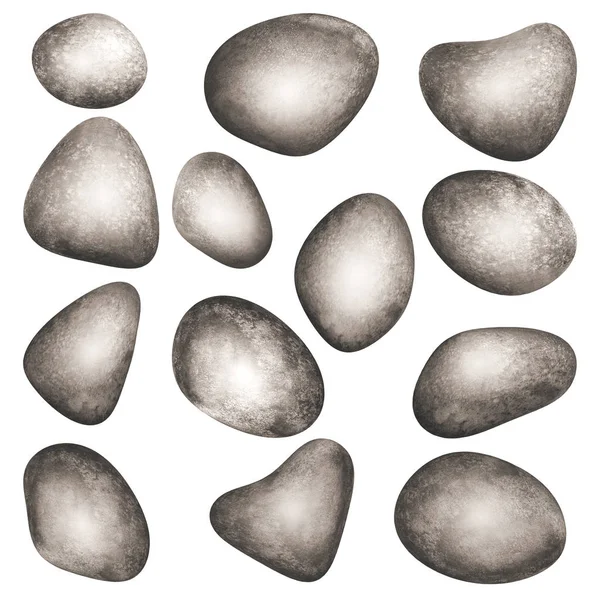Sada Akvarel Spa Moře Šedé Béžové Kamenů Izolovaných Bílém Pozadí — Stockový vektor
