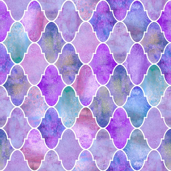 빈티지 모로코 패턴입니다 수채화 손으로 화려한 보라색 스테인드 디자인 수채화 — 스톡 사진