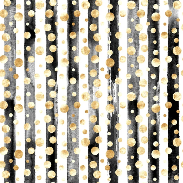Αφηρημένη Χρυσό Μεταλλικό Κομφετί Και Απρόσκοπτη Μοτίβο Μαύρο Και Άσπρες — Φωτογραφία Αρχείου
