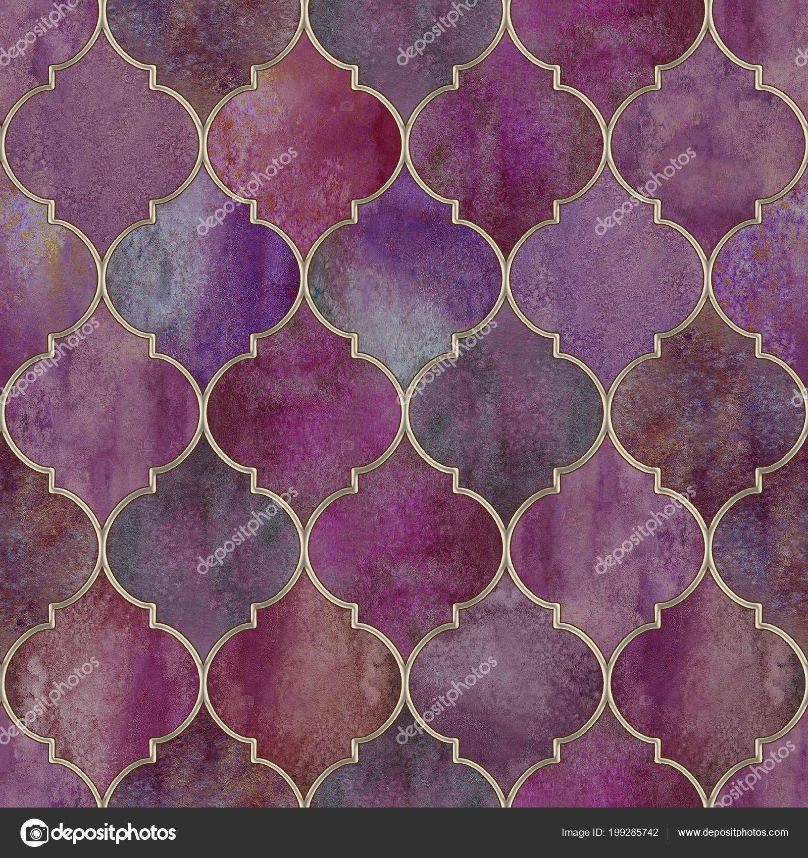 Vintage Decorative Moroccan Seamless Pattern Gold Line Watercolor