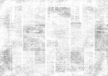 Eski gazete kolaj yatay doku. Okunamayan vintage haber kağıt deseni. Çizik kağıt dokulu sayfa. Gri beyaz gazete kağıdı arka plan.