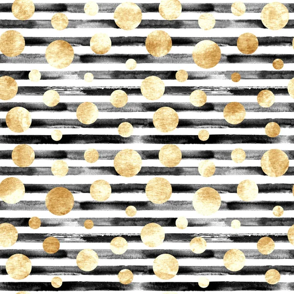 Abstract Gold Metal Confetti Black White Stripes Seamless Pattern Luxury — Stock Photo, Image