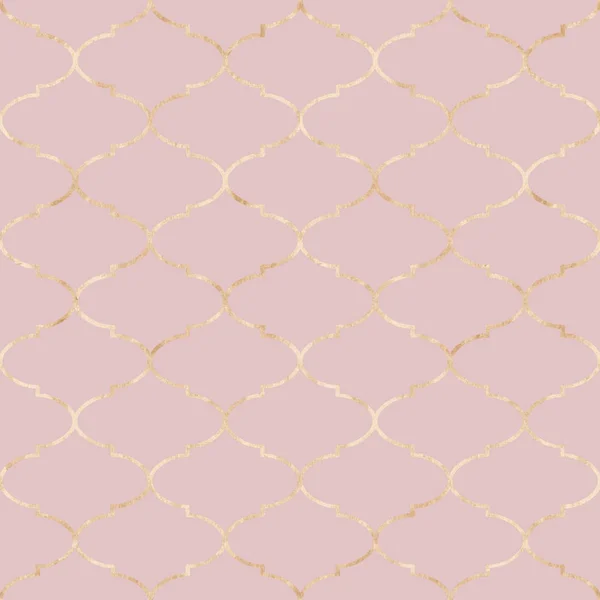 ヴィンテージ ゴールド装飾モロッコ シームレス パターン ピンクの背景に無限テクスチャをきらびやかな黄金の金属高級幾何学的な東洋の要素 包装を印刷します — ストック写真