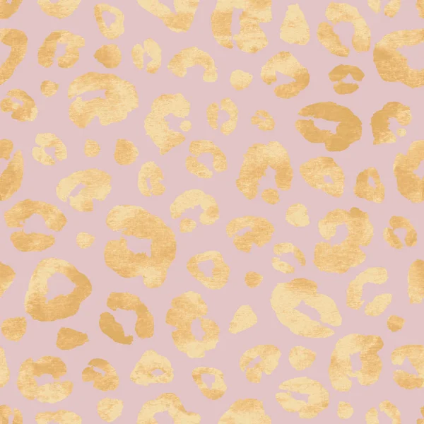 Leopard skin luxury gold seamless pattern. Hand drawn animal fur skin texture. Yellow golden metal spot ornament on pink background. Glittering spotted texture. Print for textile, wallpaper, wrapping