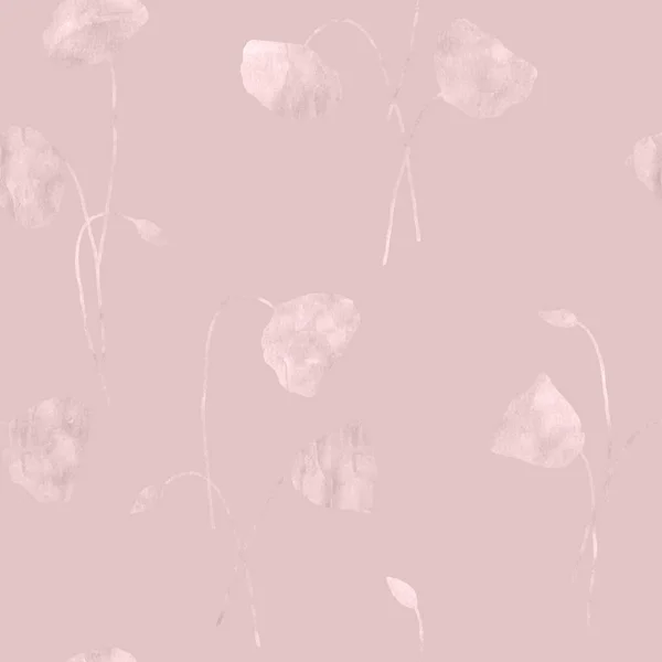 Poppy flowers abstract gold glitter seamless pattern. Luxury pink golden poppies glittering hand drawn ornament on pink background. Wedding texture. Print for textile, wallpaper, wrapping.