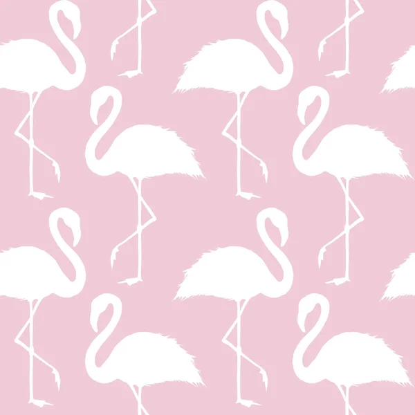 Abstract pink and white flamingo seamless pattern. White hand drawn flamingos silhouette ornament on light pink background. Tropical trendy texture. Print for textile, wallpaper, wrapping.