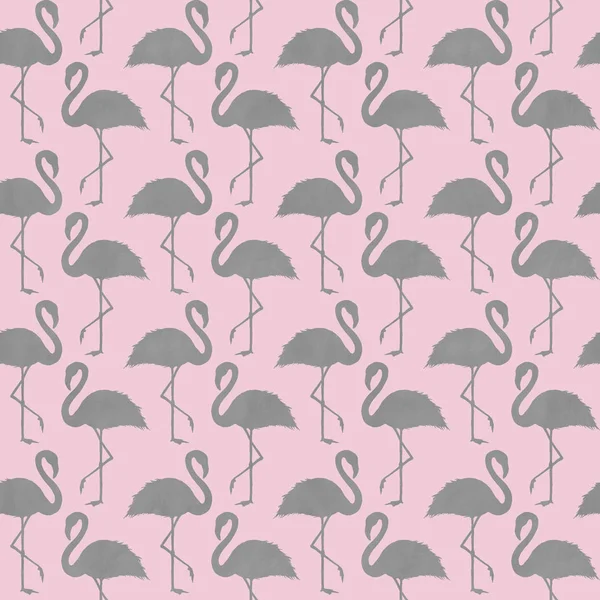 Abstract pink and gray flamingo seamless pattern. Gray hand drawn flamingos silhouette ornament on light pink background. Tropical trendy texture. Print for textile, wallpaper, wrapping.