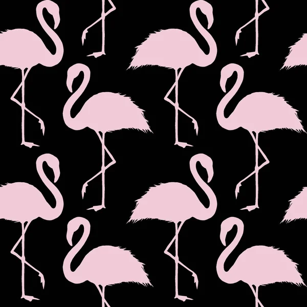 Abstract pink and black flamingo seamless pattern. Pale pink hand drawn flamingos silhouette ornament on black background. Tropical trendy texture. Print for textile, wallpaper, wrapping.