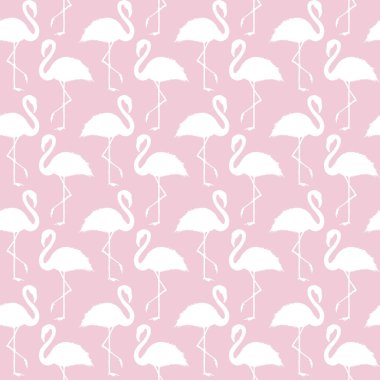 Soyut pembe ve beyaz flamingo seamless modeli. Beyaz siluet süsleme açık pembe renkli üzerinde çizilmiş flamingolar ver. Tropikal trendy doku. Baskı Tekstil, duvar kağıdı, ambalaj için.
