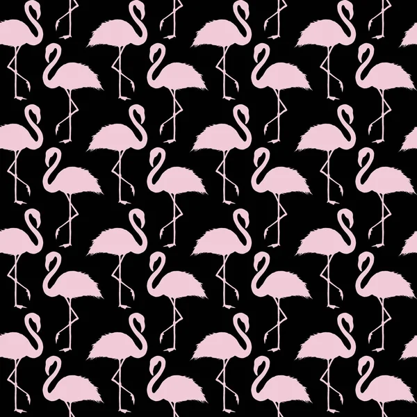 Abstract pink and black flamingo seamless pattern. Pale pink hand drawn flamingos silhouette ornament on black background. Tropical trendy texture. Print for textile, wallpaper, wrapping.