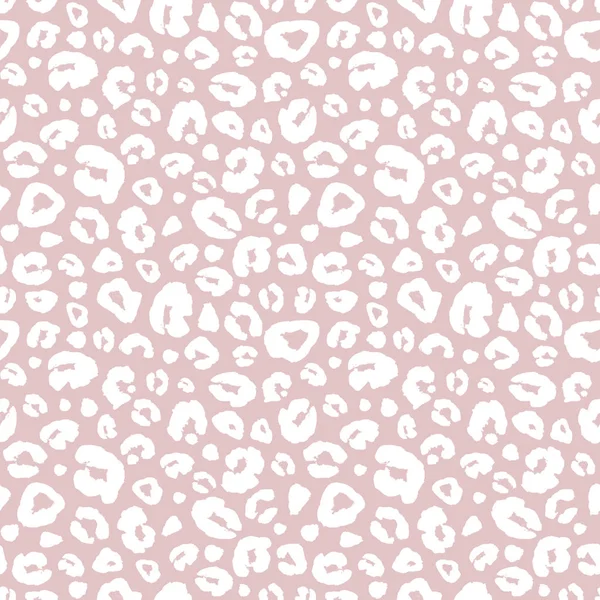 Leopard skin white and pink seamless texture. Abstract hand drawn animal fur skin pattern. White spots ornament on pink background. Print for textile, wallpaper, wrapping