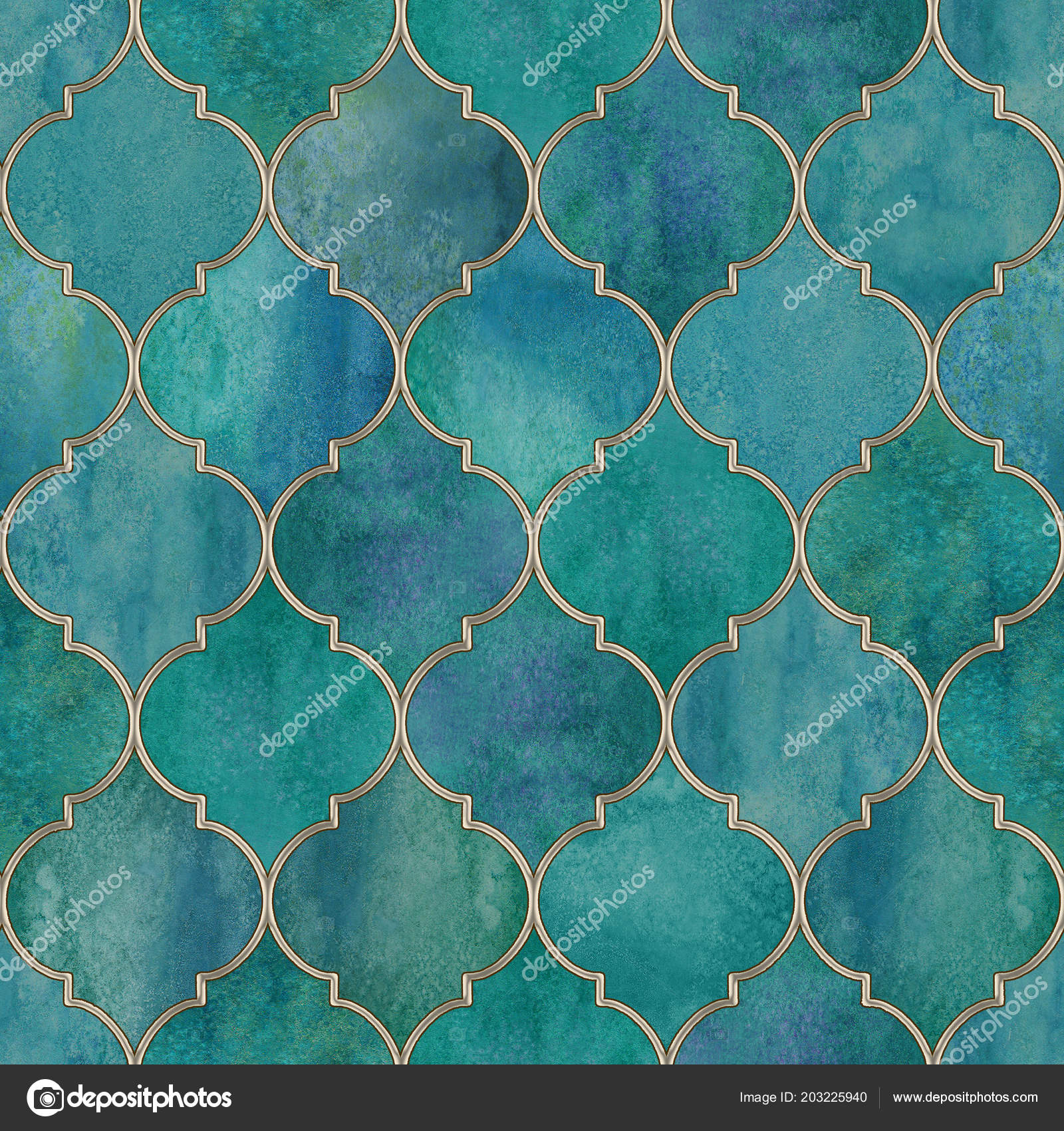 Vintage Decorative Moroccan Seamless Pattern Gold Contour Line Watercolor Hand Stock Photo C Olgaze 203225940