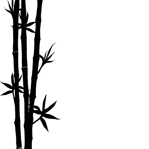 Black Silhouette Bamboo Stems Leaves Isolated White Background Hand Drawn — Stock Photo, Image