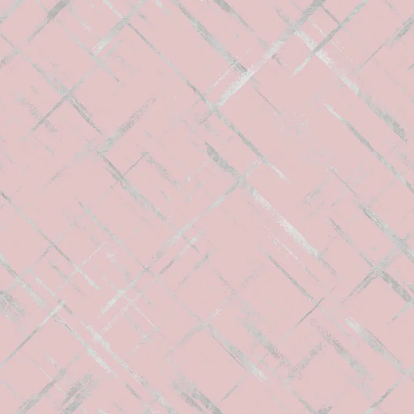 Abstract geometric overlapping stripes silver glitter seamless pattern. Gray metallic hand drawn ornament on pink background. Luxury glittering striped texture. Print for textile, wallpaper, wrapping.