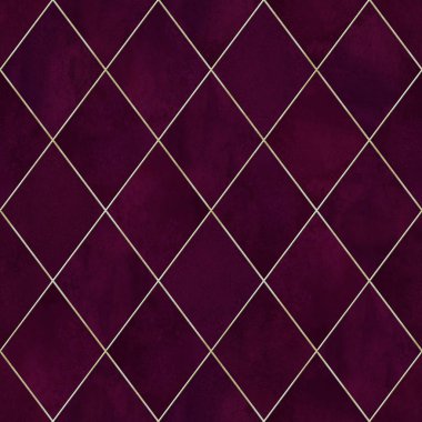 Suluboya argyle soyut geometrik ekose seamless modeli altın glitter dağılımı ile. Suluboya el koyu Bordo renk lüks parlak arka plan çekilmiş. Baskı Tekstil, duvar kağıdı, ambalaj için.