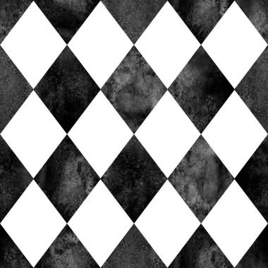 Siyah ve beyaz ekose Dikişsiz Kareli desen. Suluboya elle çizilmiş doku arka plan. Suluboya rhombus şekiller arka plan. Baskı kumaş tasarım, tekstil, kumaş, duvar kağıdı, sarma, döşeme için.