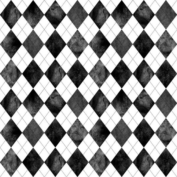 Aquarelle Argyle Noir Blanc Motif Plaid Sans Couture Aquarelle Fond — Photo