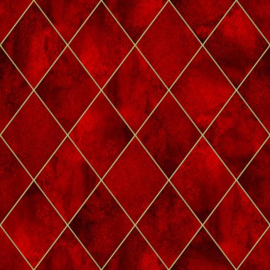Suluboya kanlı kırmızı argyle soyut geometrik ekose seamless modeli altın glitter dağılımı ile. Suluboya elle çizilmiş sonsuz grunge Cadılar Bayramı arka plan. Baskı Tekstil, duvar kağıdı, ambalaj için