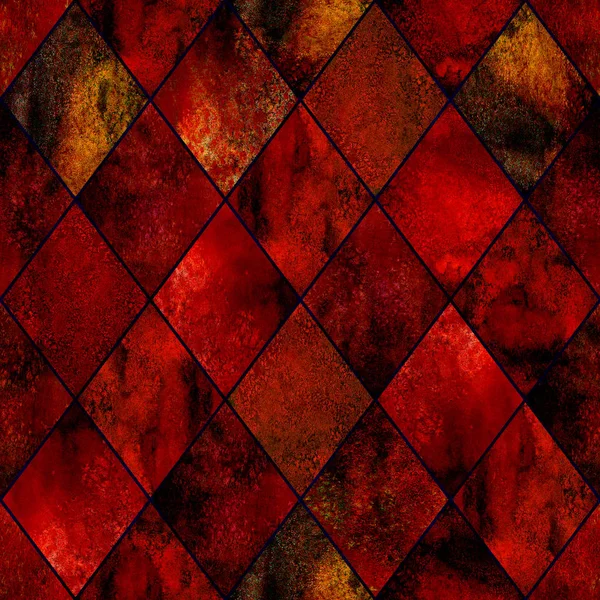 水彩の血赤のアーガイルは 黒い色の線の輪郭幾何学的な格子柄のシームレス パターンを抽象化します 水彩手描き無限グランジ ハロウィン背景 包装を印刷します — ストック写真