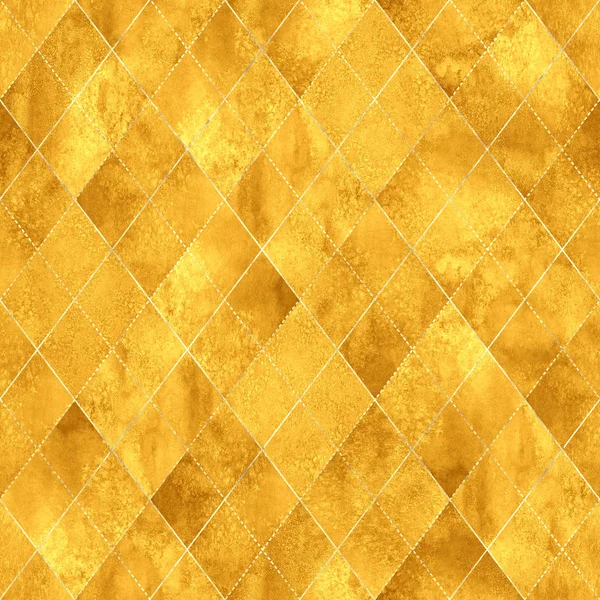 Aquarela Argyle Abstrato Ouro Amarelo Geométrico Xadrez Padrão Sem Costura — Fotografia de Stock