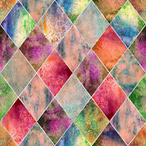 Watercolor Argyle Abstrato Geométrico Xadrez Sem Costura Padrão Com Contorno — Fotografia de Stock