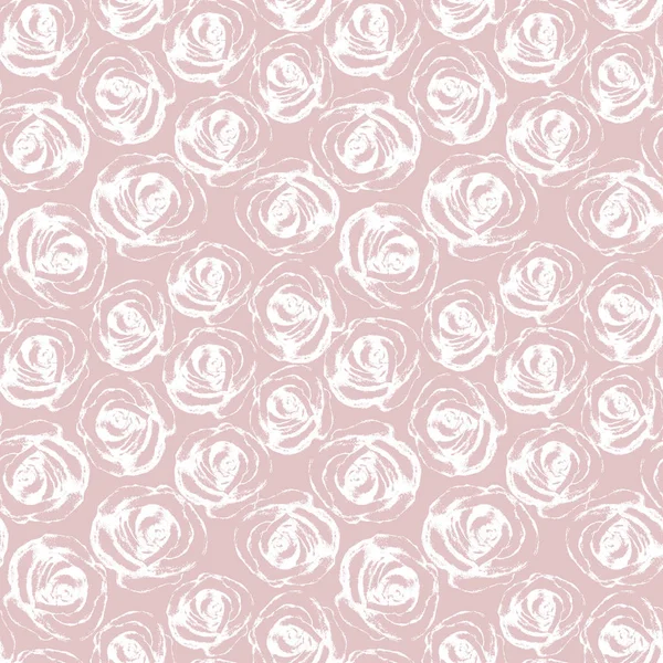White rose flowers abstract seamless pattern. White floral hand drawn ornament on pink background. Wedding texture. Print for textile, wallpaper, wrapping.