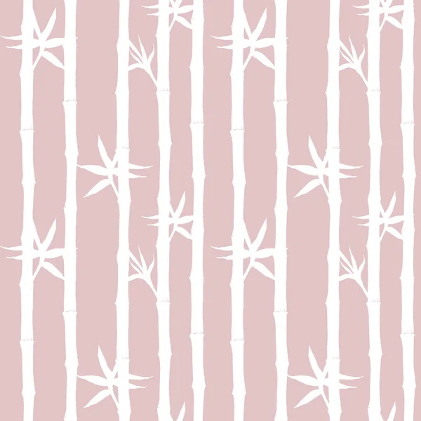 Bamboe Stengels Bladeren Van Witte Silhouet Naadloze Patroon Roze Achtergrond — Stockfoto