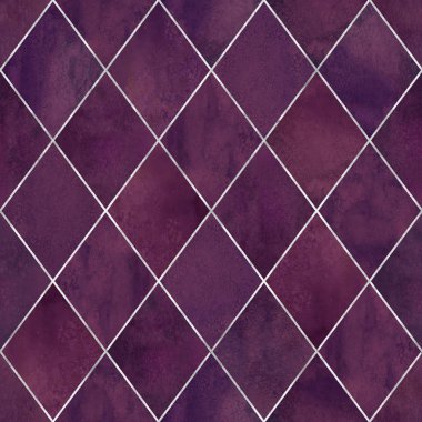 Suluboya argyle soyut geometrik ekose Dikişsiz desen gümüş parlak çizgi kontur ile. Suluboya elle çizilmiş hafif Bordo doku arka plan. Baskı Tekstil, duvar kağıdı, ambalaj için.