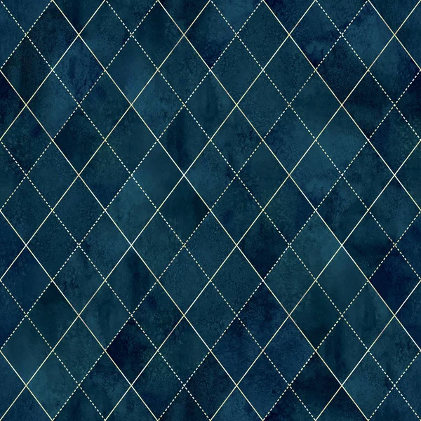 Watercolor Argyle Abstrato Geométrico Xadrez Padrão Sem Costura Com Contorno — Fotografia de Stock