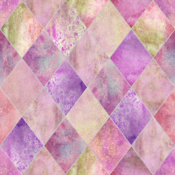 Akvarel Argyle Abstrakt Geometrisk Plaid Sømløse Mønster Med Sølv Glitter - Stock-foto