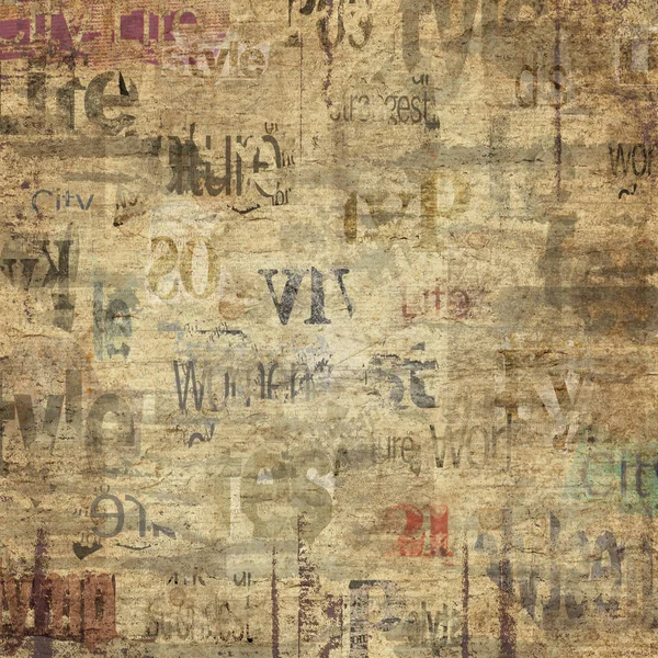 Old grunge newspaper paper textured square background. Vintage newspaper texture. Newsprint typed sheet. Unreadable aged page. Gray brown beige collage news pages background.