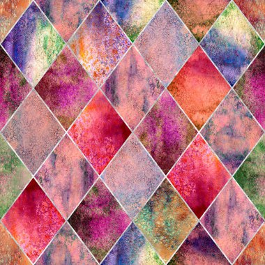 Suluboya argyle soyut pembe geometrik ekose Dikişsiz desen gümüş parlak çizgi kontur ile. Suluboya elle çizilmiş parlak renkli doku arka plan. Baskı Tekstil, duvar kağıdı, ambalaj için.
